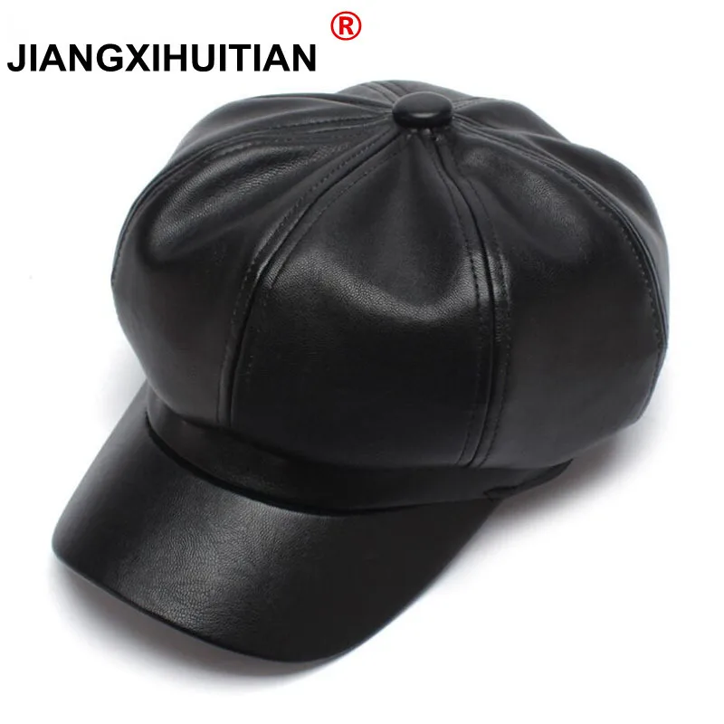 2017 new summer Quality Fashion Artist PU Women Beret Hat For Women Cap Female Cap Casual Dome Bare Chapeu Feminino Boina