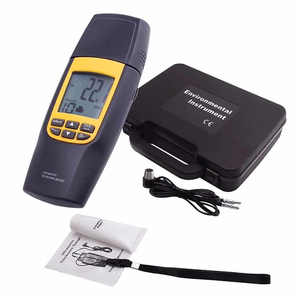 Imagem -02 - Medidor de Espessura Ultrassônico Digital Medidor Tester Velocidade Vidro Ferro Plásticos Telha Latão Ouro Prata Zinco 1.2220 mm