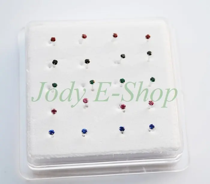 Newest Nose Ring Piercing 20pcs/box Mixed Color 925 Sterling Sliver Crystal Fashion Body Jewelry Earring Straight