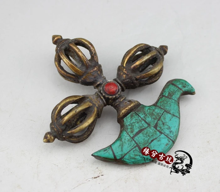 MOEHOMES+CHina religious objects-Buddha weapon Green pine Vajra Dorje Kingkong Buddhist ritual apparatus,Decorative metal crafts