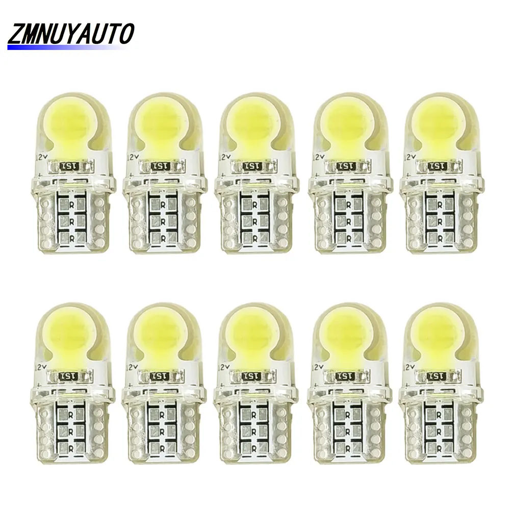 10x Auto T10 LED W5W LED Bulbs White 194 168 501 LED COB Sillicone Car Interior Clearance Lights Turn Side Dome Reading Lamp