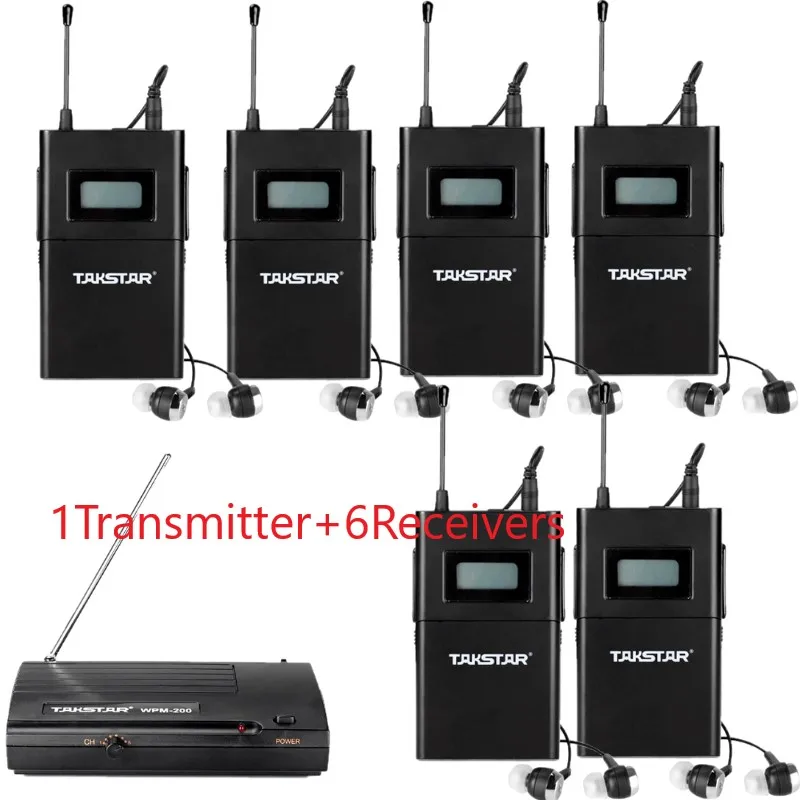 Takstar wpm200/wpm200 Беспроводная система мониторинга UHF Беспроводная стереогарнитура-вкладыш Сценические мониторы 1 передатчик + 6 приемников