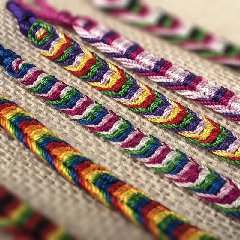 Wholesale 120p Colorful Woven Braided Friendship Bracelet Wide Retro Handmade Nepal Geneva Brazilian Multicolor String Cord