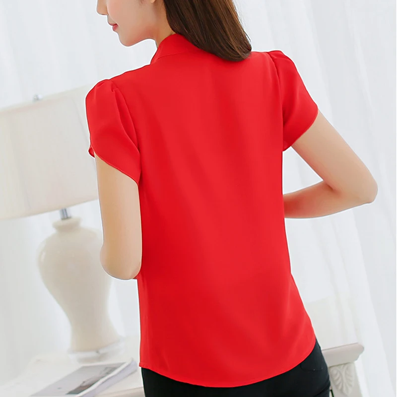 Camicetta donna 2024 estate manica corta ufficio rosso camicia in Chiffon da donna elegante Top da lavoro abbigliamento Casual femminile