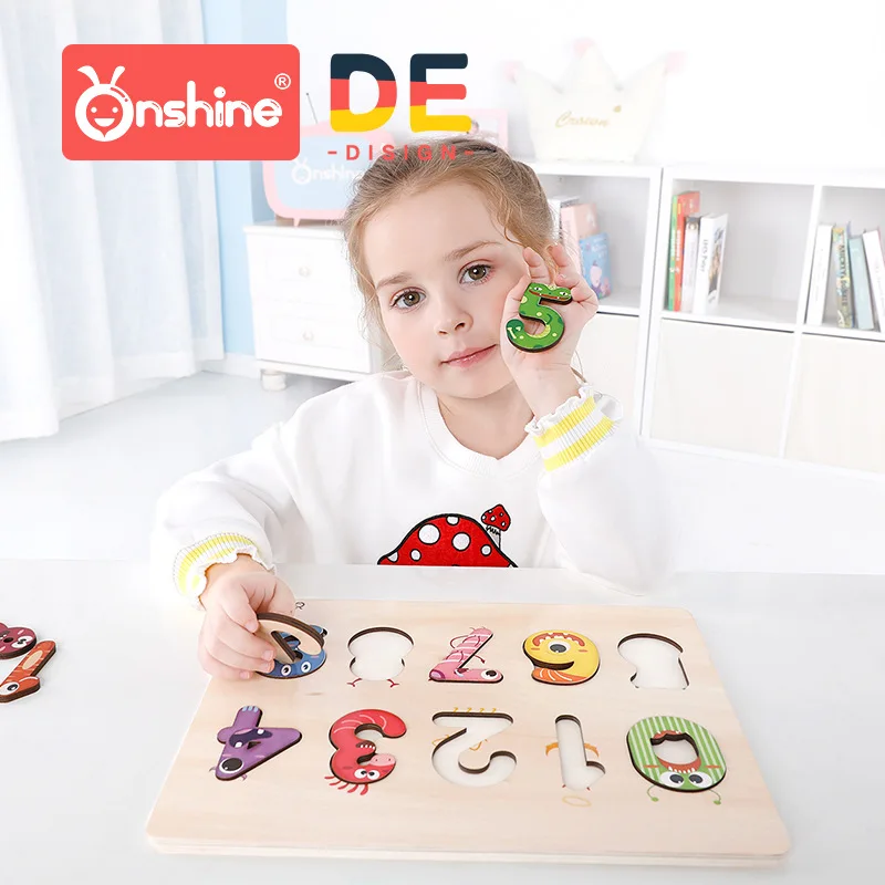 Onshine Children Wooden Puzzle Toys Baby shape digital cognitive board alphabet jigsaw puzzle kids graphic cognitive toy 3Y+