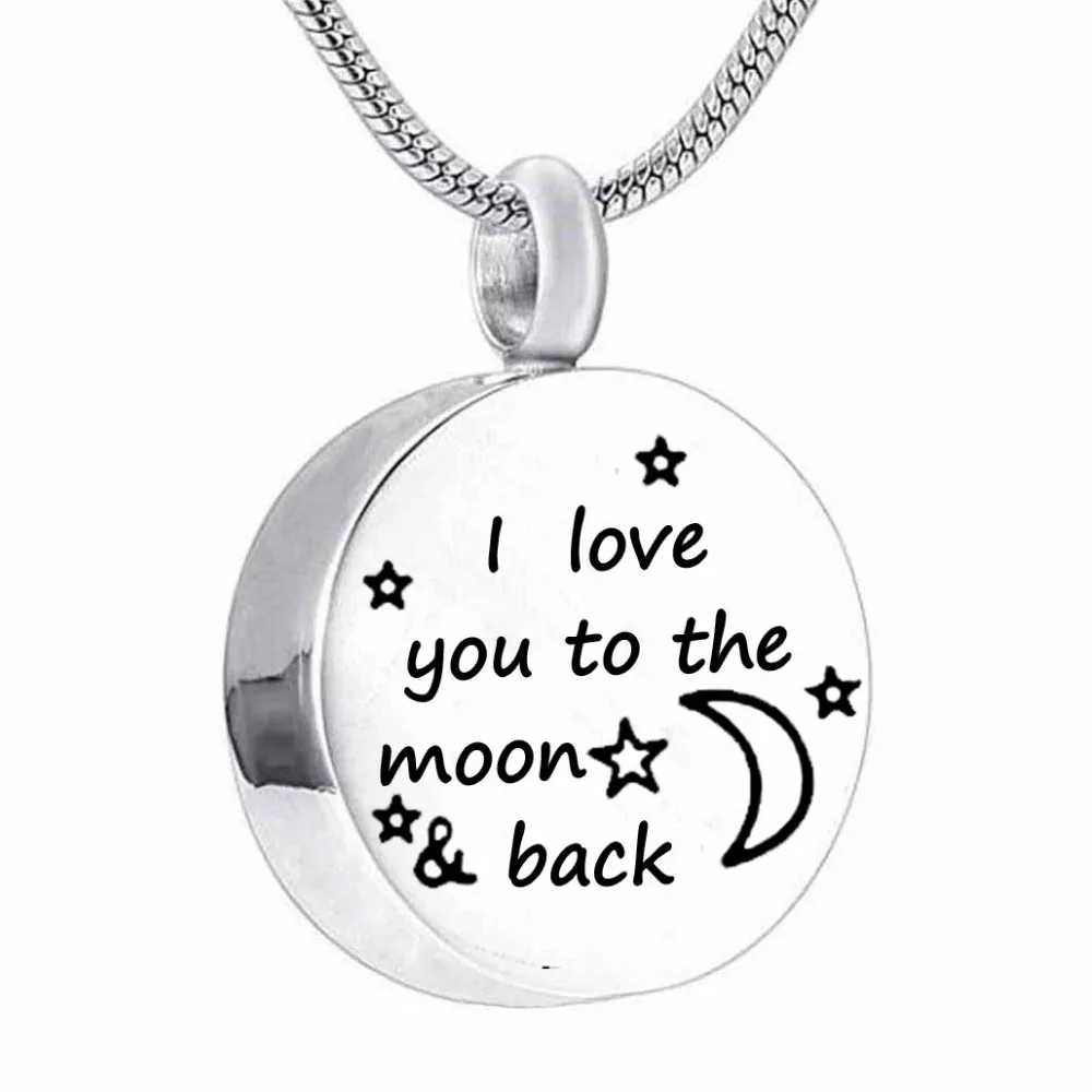 Cremation Jewelry Heart Pendant Memorial Urn Necklace Stainless Steel Funnel Filler Kit- I love you to the moon & back -3 styles