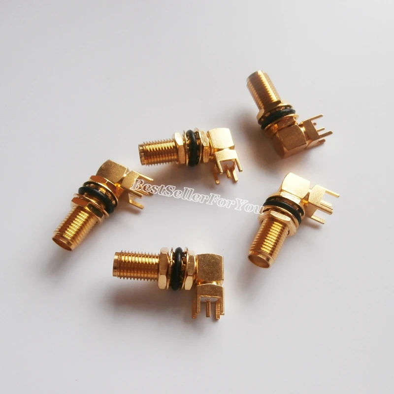 10Pcs SMA Female Jack bulkhead O-ring Solder PCB Mount 5.08mm Right Angle RF Connector