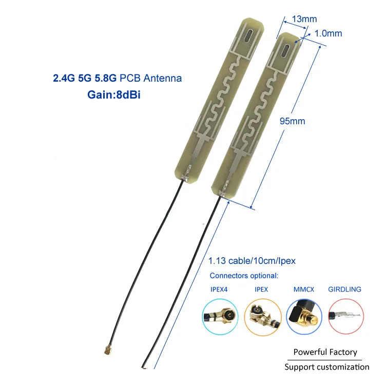Dual Band 2.4G 5.8G 8dbi WIFI Antenna with Adhesive Feeder PCB Wireless Network Equipment