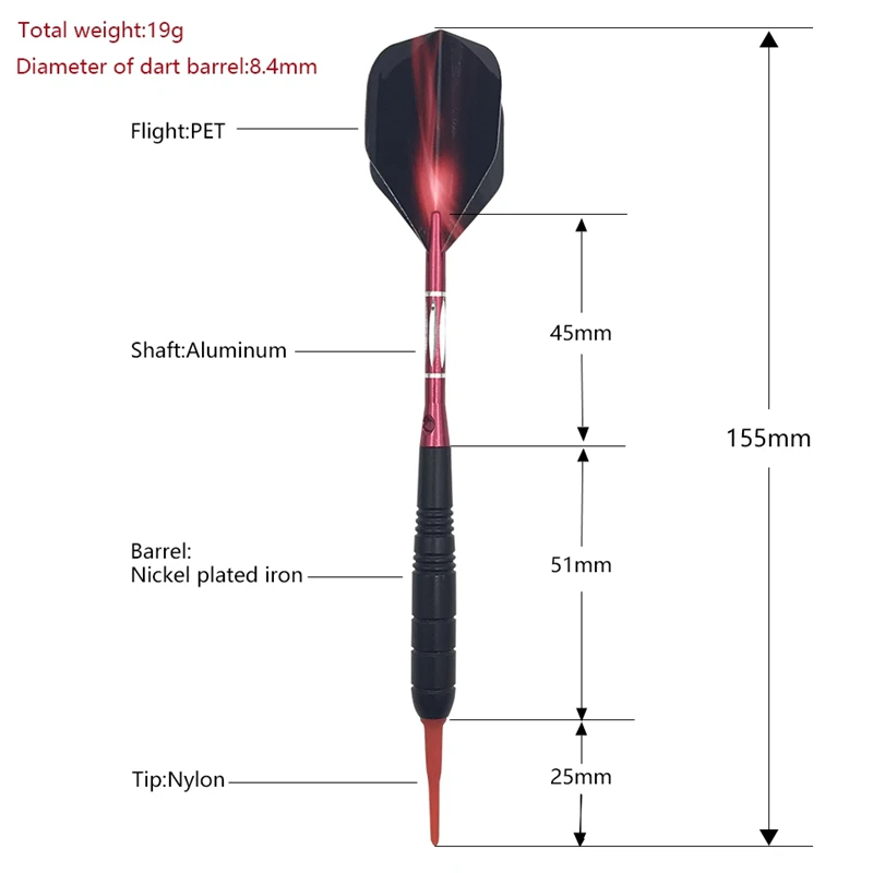 Yernea High-quality 3Pcs/set New Soft Tip Darts Electronic Darts Red Dart Head and Shafts Aluminium Alloy Shafts Flights