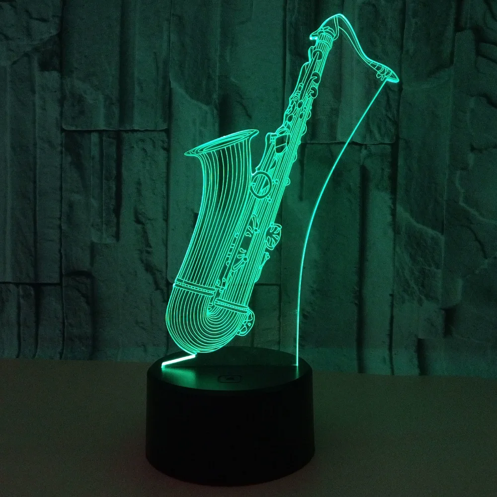 

Новый светодиодный 3d-светильник льник Sax с логотипом, ночник на заказ с дистанционным управлением, сенсорным выключателем, 3d-светильник ильники с изменением 7 цветов