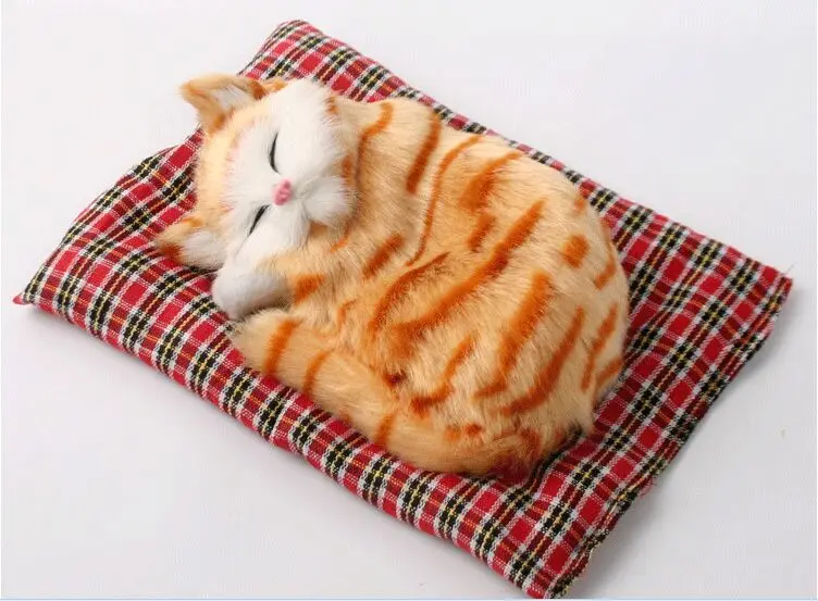 cute simulation yellow stripe cat model toy polyethylene & furs cat on a mat gift about 20x15cm 0696