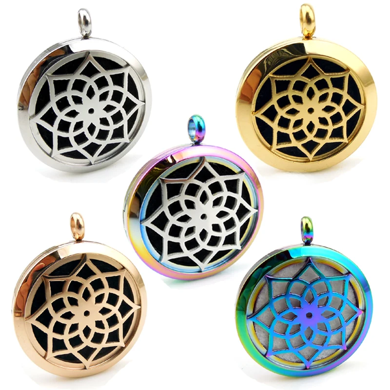 

With Chain Gift Lotus 20mm 25mm 30mm Stainless Steel Essential Oils Aromatherapy Locket Perfume Diffuser Necklace