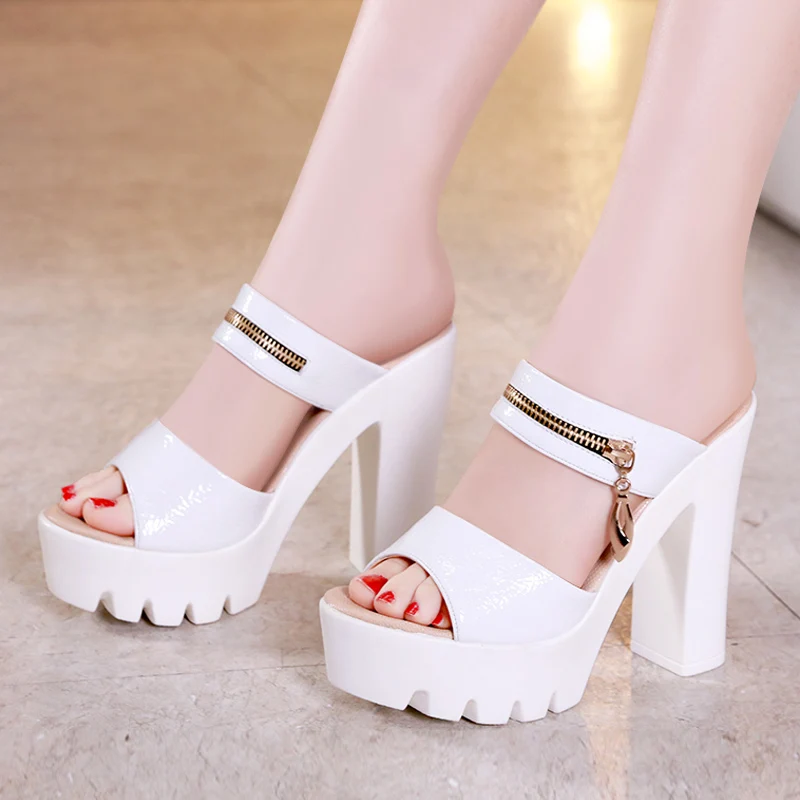 GKTINOO Open Toe Leather Platform Shoes Woman Summer Slippers 2024 High Heels Slides Ladies Office Slipper Plus Size 35-43