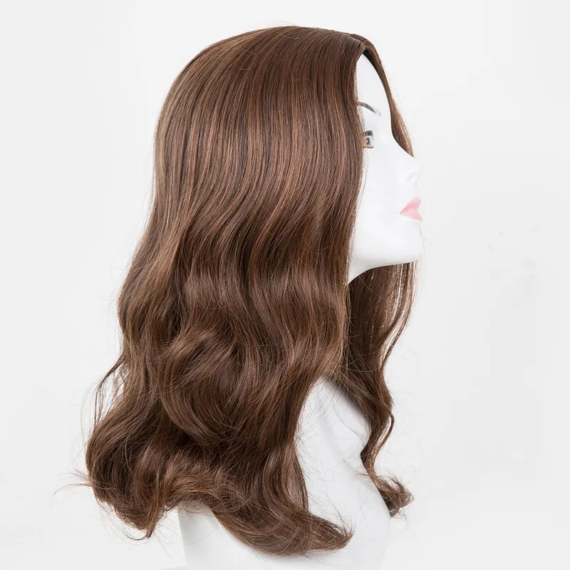 Light Brown Wig Female Headband Body Honey Brown Wavy Rose Hair Net Models in French Bangs High Level Simulation Hair Wig