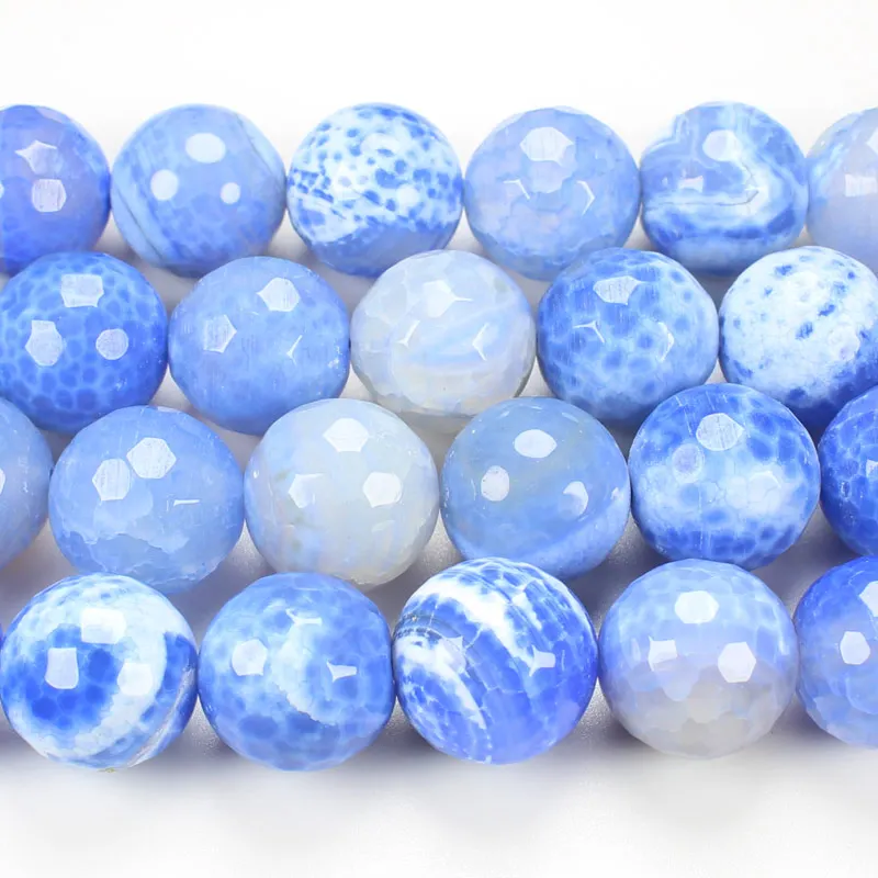 Faceted Blue Crackle Agates 6-12mm Round Beads 14inch ,Wholesale For DIY Jewellery