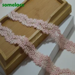 2Yards/lot 2.8cm Wide Shiny Pink Fluorescent Hollow Floral Venise Lace Trim with Design for Wedding Bridal,Garment Decoraion