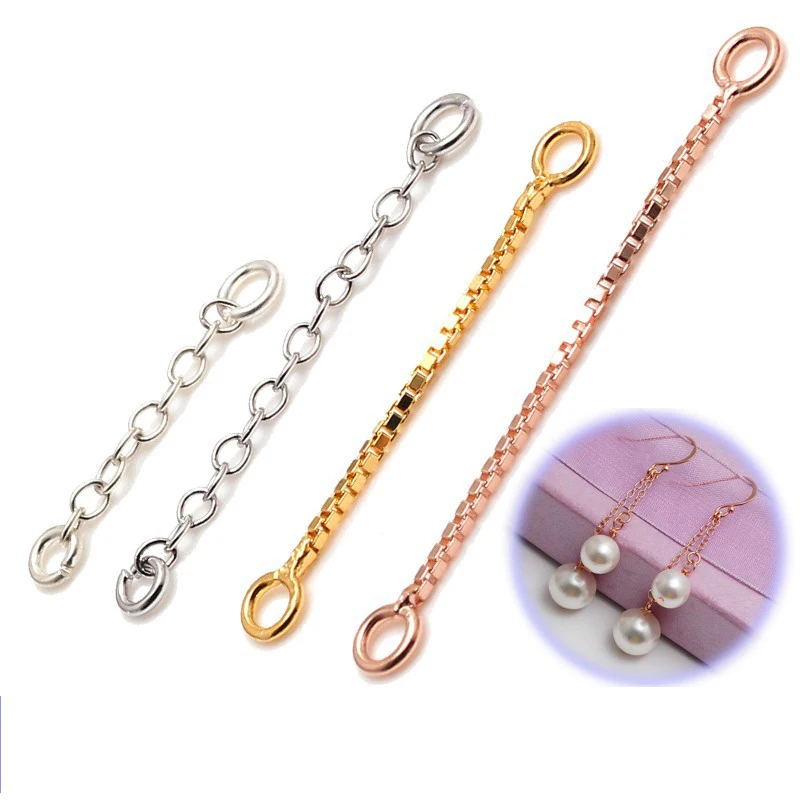 10pcs/Lot DIY Jewelry Accessories 925 Sterling silver Box chain For Necklace Extend or Box Chain For Earrings Accessories