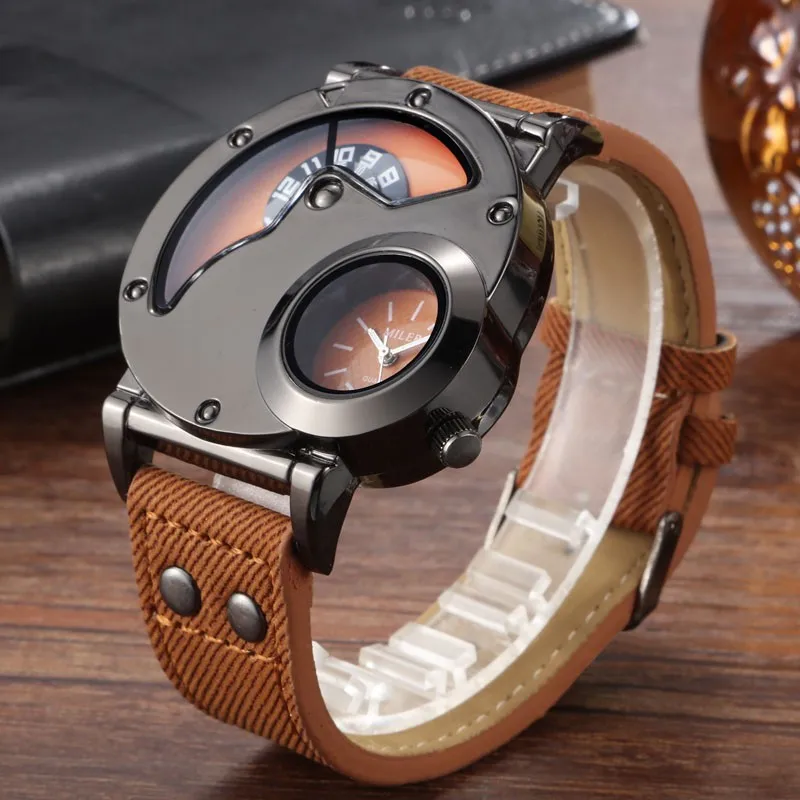 Mens Sports Military Watches Unique Multiple Time Zone Quartz Watch Men Leather Band Reloj Steampunk Rock Cool Man Wristwatch