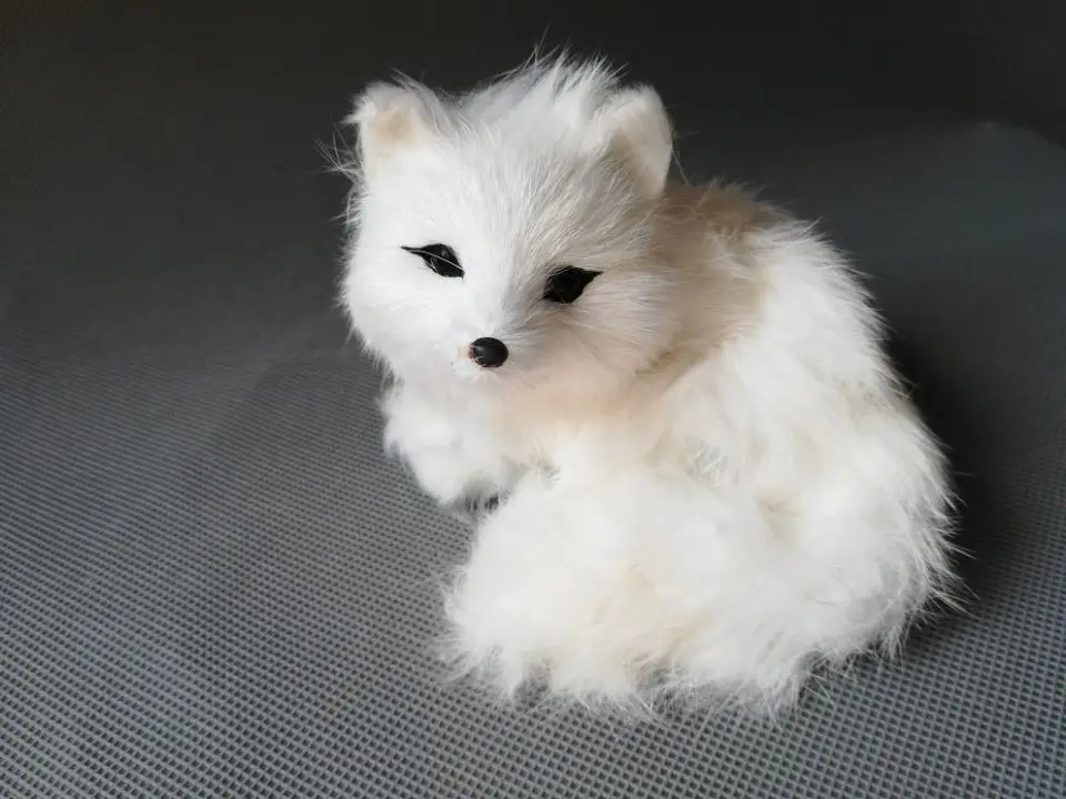 real life toy Curled up fox 13x12x8cm model polyethylene&furs white fox model home decoration props ,model gift h1252