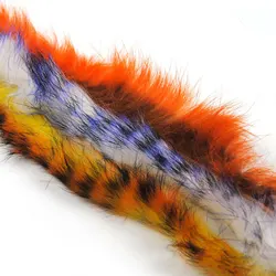 6PCS Fly Tying Material Orange Blue Tiger Barred Vertical Cut Rabbit Zonker Strips Crayfish Streamer Wooly Bugger Tying Material