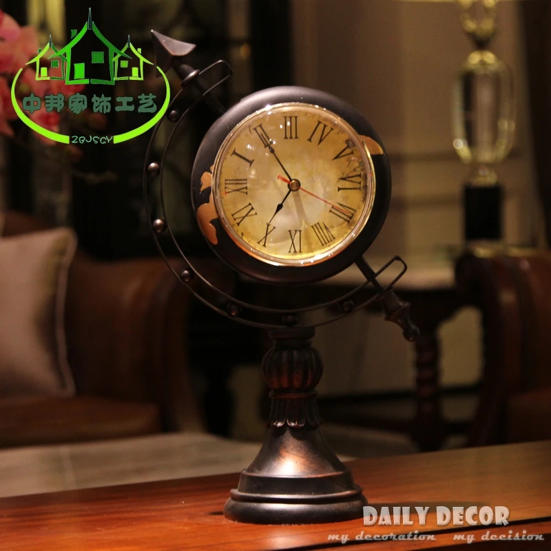 

High quality vintage globe flip table clocks 12 inch old European American Bracket clock office ornaments reloj del soporte