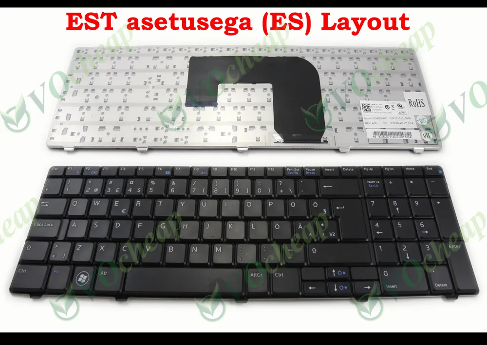 New Laptop Keyboard for Dell Vostro 3700 V3700 Black Estonia ES EST Version - DP/N : 0FF4DC, 9Z.4RU07.S14, V104030AK1