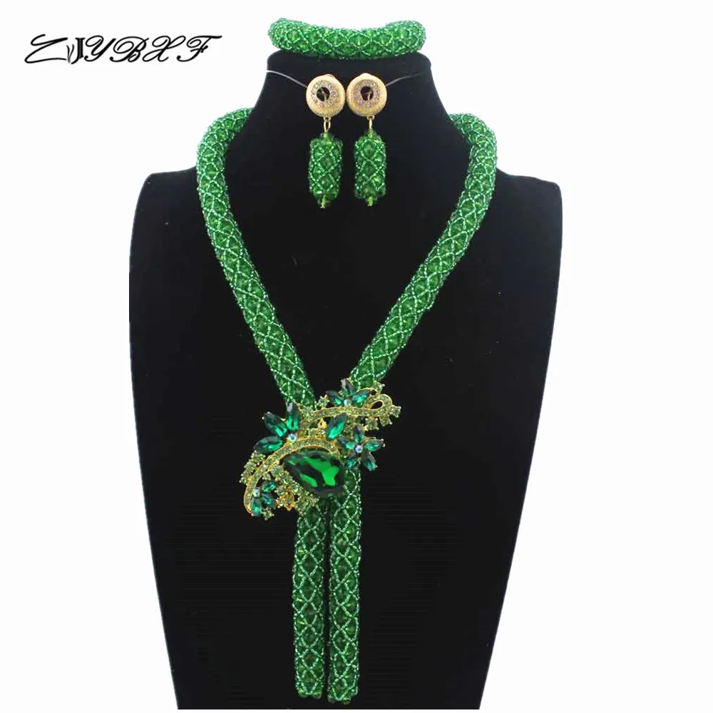 

2019 Green Costume Jewelry Set Nigerian Wedding African Beads Set Crystal Braid Pendant Necklace Set Free Shipping HD7743