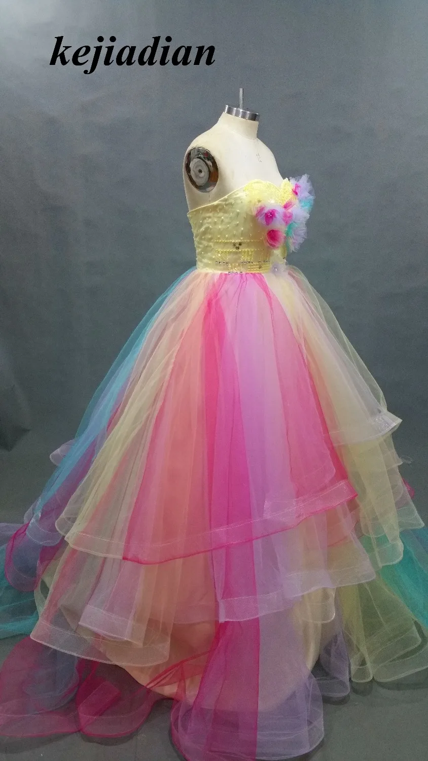 Robe De Soiree Regenboog Kleurrijke Prom Dresses 2020 Sweetheart Tiered Tulle Baljurk Prom Party Jurken Vestidos De Formatura