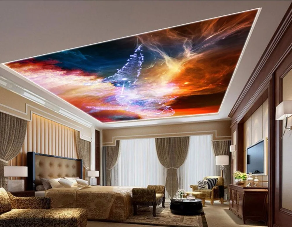 Fashion aesthetic 3D Wallpaper For Ceiling Dream romantic Photo Wallpaper 3D Ceiling Wallpaper 3D Star Living room Ceiling