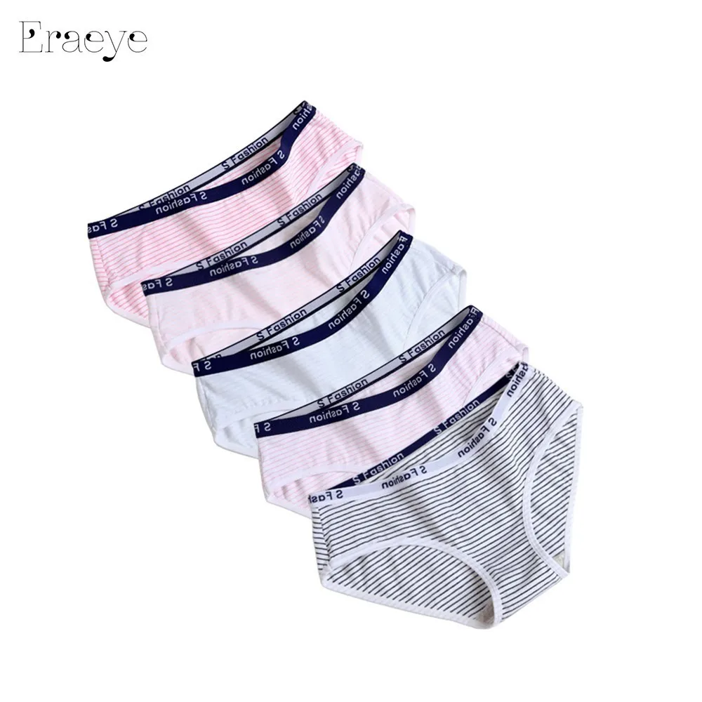 ERAEYE 5 Pieces Summer Sexy Women Cotton Brief Breathable Lingerie Cute Briefs Soft Underwear Girl's Underwear Panties 2910