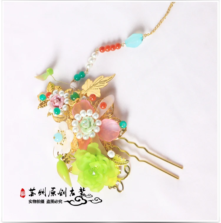 Duo Bao Colored Flower Tassel Hair Stick Bride Wedding Hair Stick Photography Hair Accessory