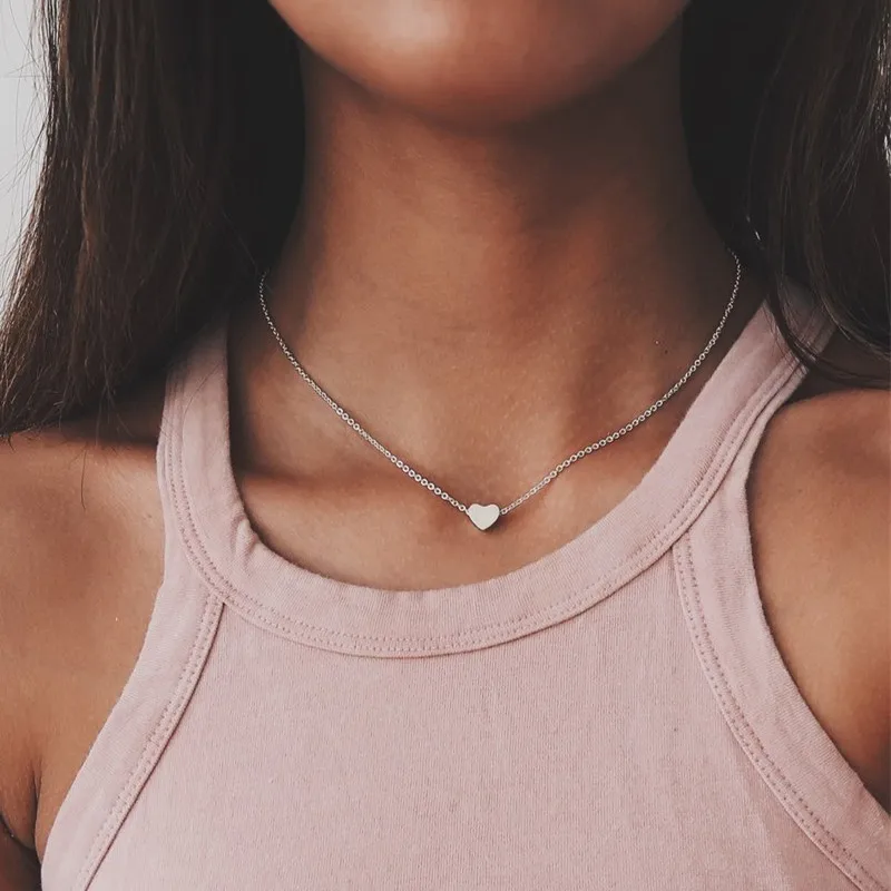 New Minimalist Clavicle Necklaces for Women Tiny Heart LOVE Necklaces Dainty Fashion Jewelry Beach Summer Collares Bijoux