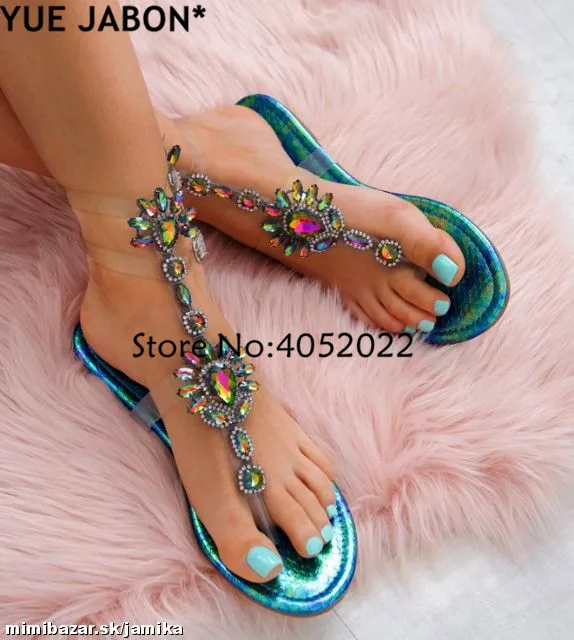 2024 Woman Sandals Women Shoes Rhinestones Gladiator Flat Sandals Crystal Chaussure Plus Size 43 tenis feminino Green Flip Flops