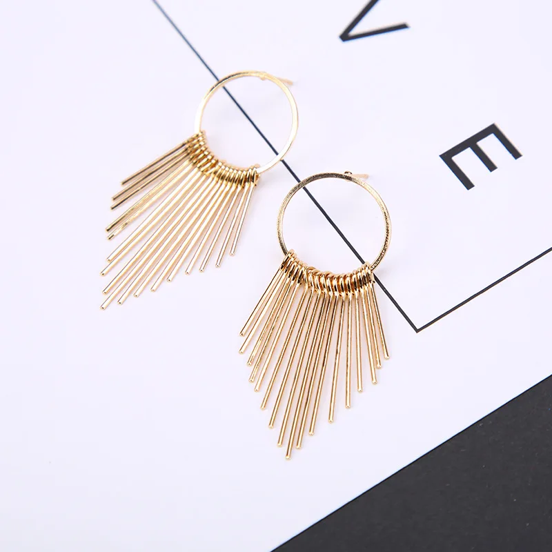 Long Tassel Dangle Earrings For Women Drop Brincos Bijoux boucle d\'oreille Fashion Jewelry Geometric Circle Earring