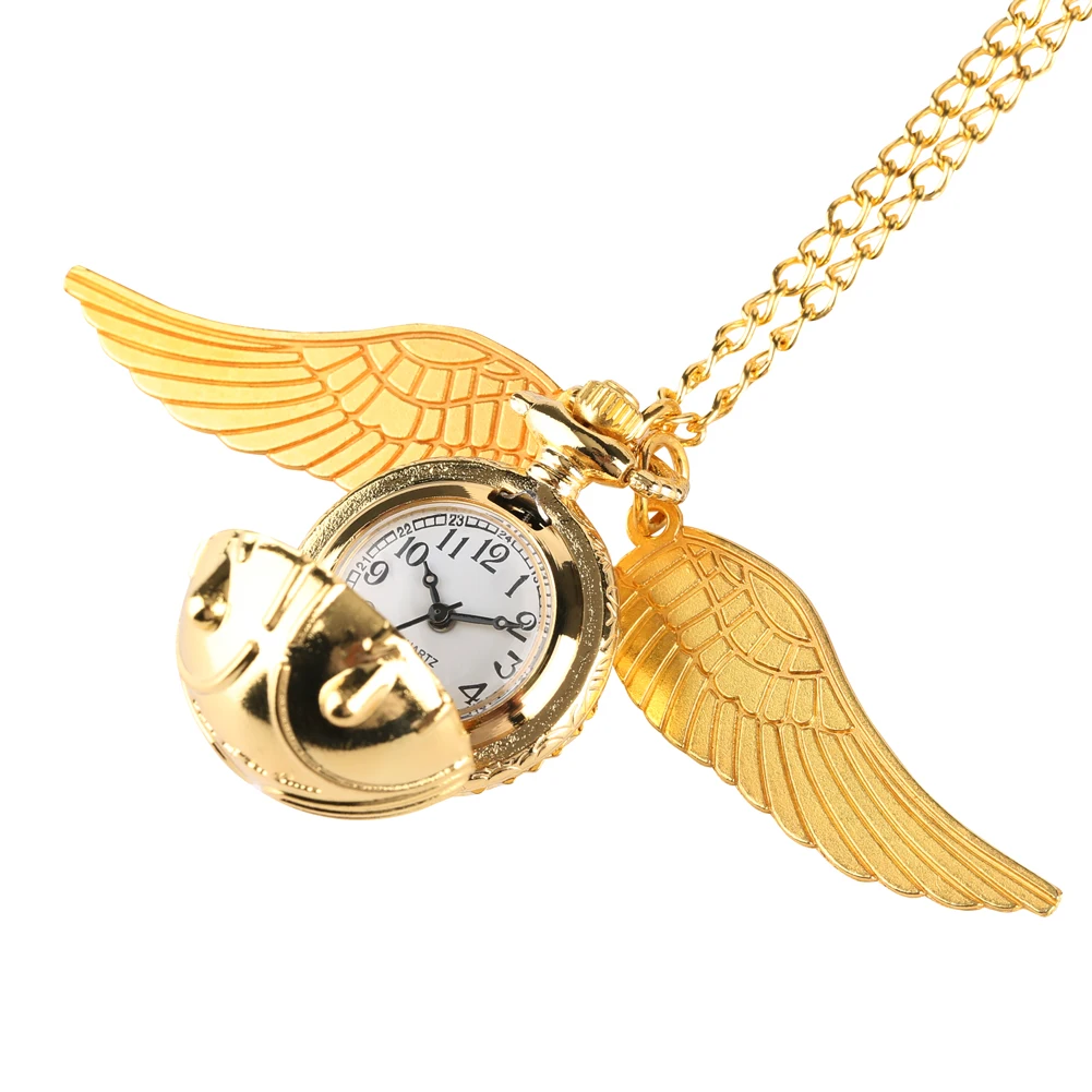 Women\'s Pocket Watch Pendant Watch Golden Ball Shape Pocket Watch With Angle Wings Stylish Small Dial