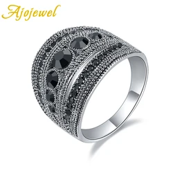 Size 6-10 Best Selling Fashion Jewelry Black CZ Geometric Vintage Retro Finger Ring Women High Quality Wide Design Party Jewelry