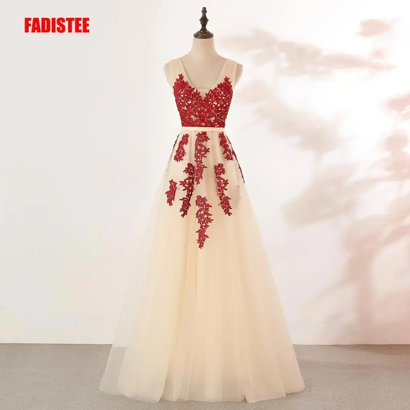 

FADISTEE New arrival evening elegant prom dresses Vestido de Festa gown Robe De Soiree lace simple Burgundy V-neck dresses 2019