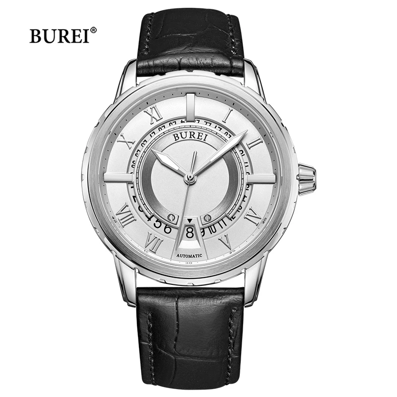 BUREI Brand Gold Silver Automatic Watches Mens Luxury Waterproof NH35 Movement Mechanical Wristwatch Clock for Men Reloj Hombre