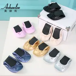 Aohaolee bailarinas de PU para mujer, zapatos planos plegables, portátiles, cómodos, para salón de baile