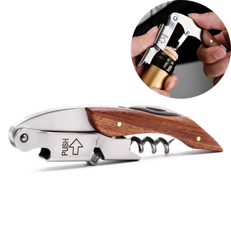 Şarap açacağı tirbuşon şişe açacağı ahşap saplı paslanmaz çelik profesyonel çok fonksiyonlu taşınabilir vida şarap pişirme aracı 1 adet