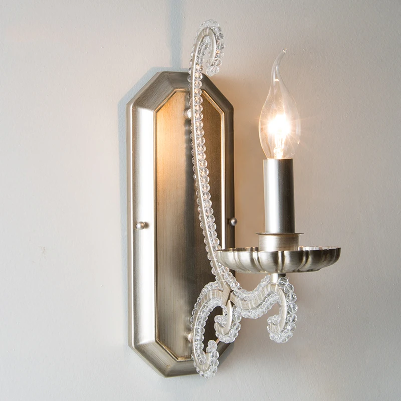 

vintage crystal beads candlle wall lamps for home antique brushed silver hotel decorative E14 E12 sconce new products home 2018