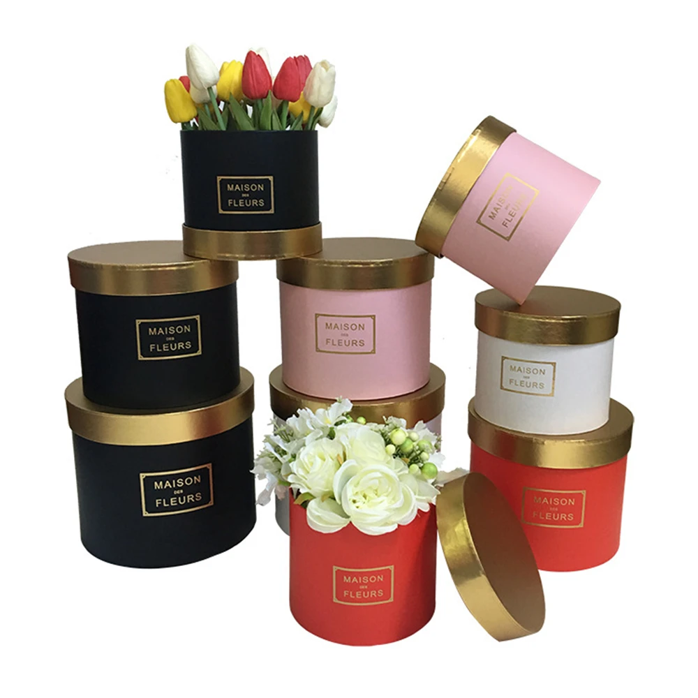 

Gold color cover round florist flower packing box 2024 New design Christmas thanksgiving gift box ,Valentines's day present box