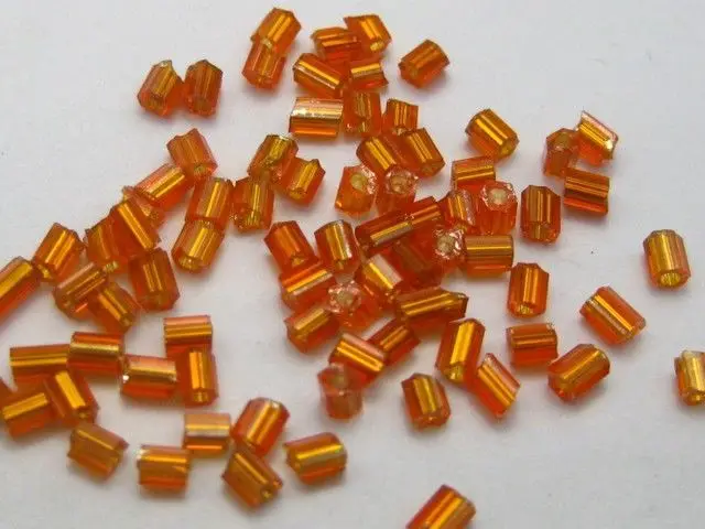 

5000 Glass Tube Bugle Seed Beads 2X2mm Orange Silver-Lined + Storage Box