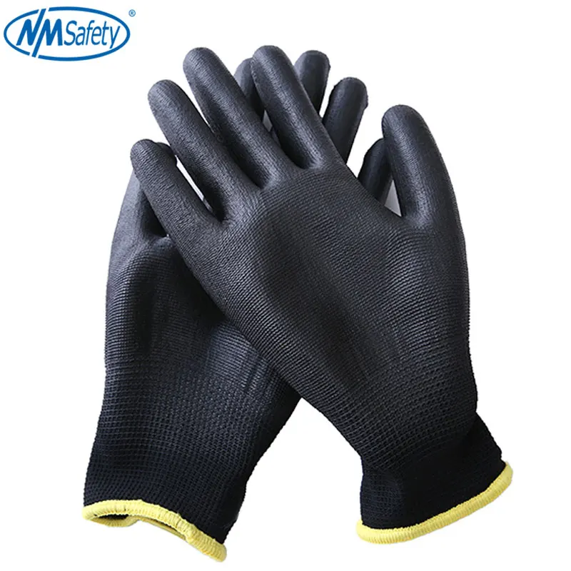 

NMSafety 12 pairs Black Nylon PU Safety Work Gloves Builders Grip For Palm Coating Gloves