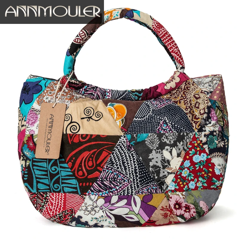 

Annmouler Vintage Women Shoulder Bag Floral Print Cotton Totes Large Capacity Tribal Tote Bags Patchwork Bohemian Hobo Bag