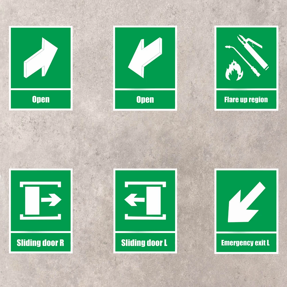 Green Fire Sign Stickers Emergency Exit L For Walls And Floors Open Warning Safety Sign Stickers 15x20cm 1PC Sliding Door R