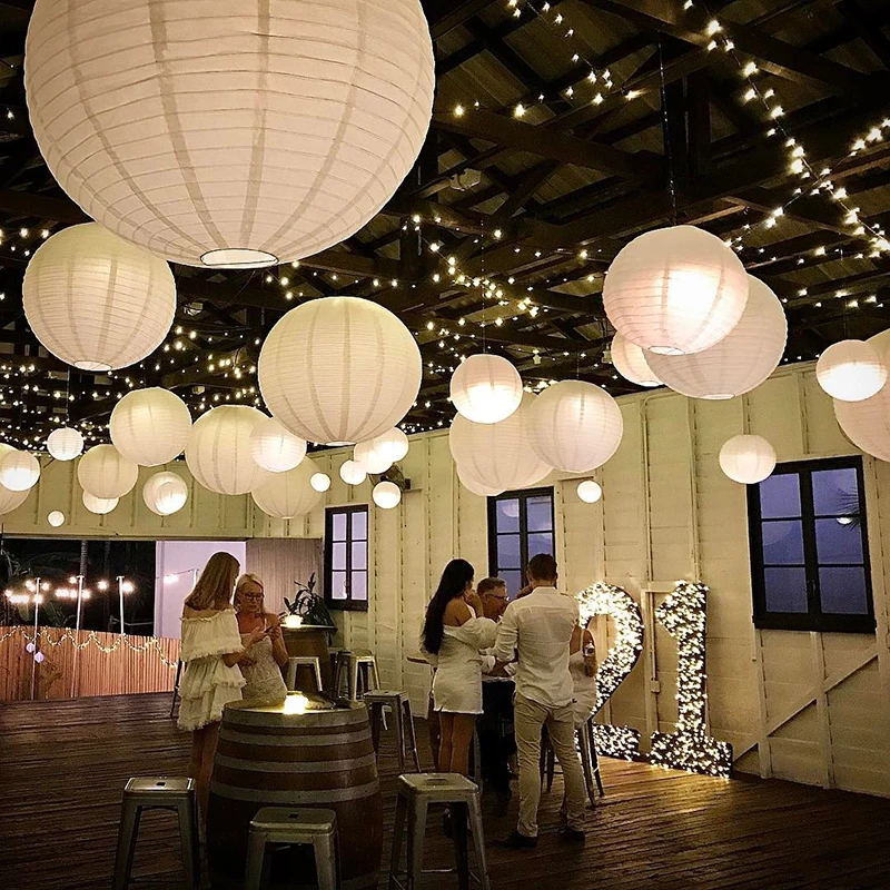 20/30/50/60pcs Mixed 4-12\'\' Wedding Lantern Elegant White Chinese Paper Lanterns Ball Lampion Hanging Lampshade Party Decoration