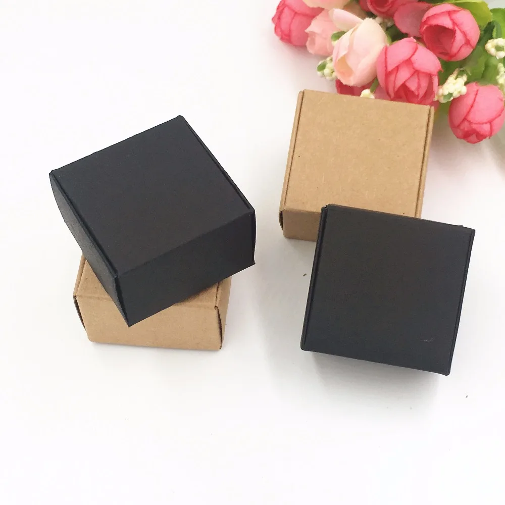 

200pcs/lot 4x4x2.5cm Brown Kraft Craft Paper Jewelry Packing Boxes Small Gift Box For Handmade Soap Wedding Party Candy gift box