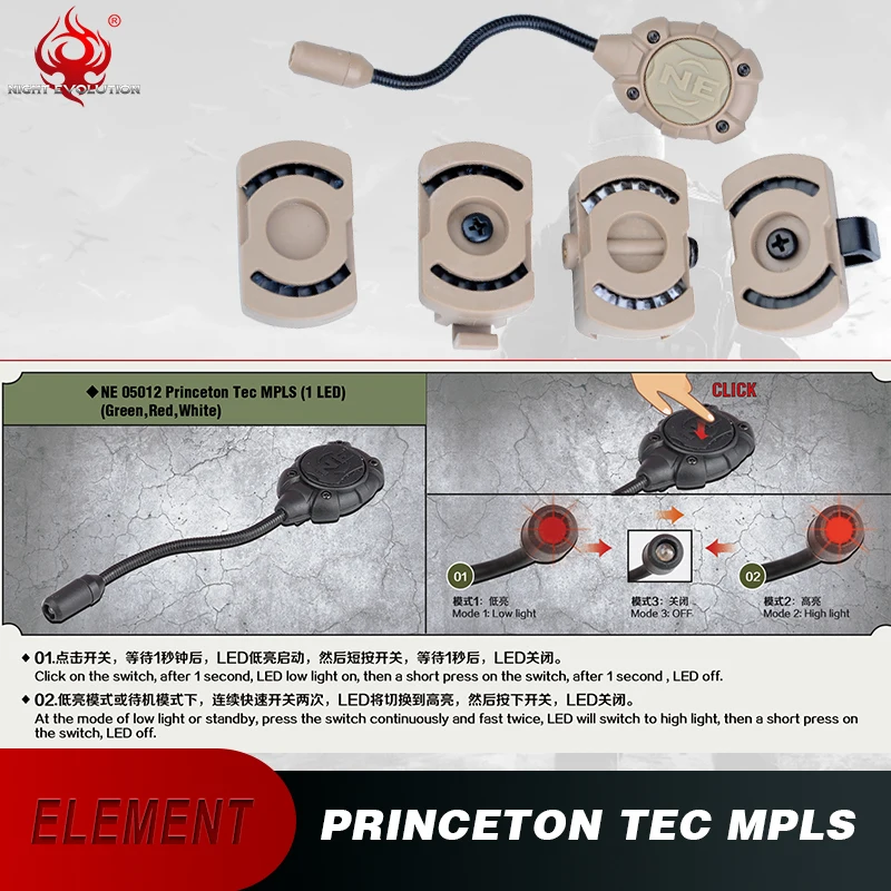 Element Airsoft Tec MPLS lampka na kask modułowy System oświetlenia osobistego Molle góra wojskowa latarka lampa zewnętrzna NE05012