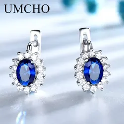Gemstone Blue Sapphire Clip Earrings Real 925 Sterling Silver Earrings For Women Engagement Gifts Fine Jewelry